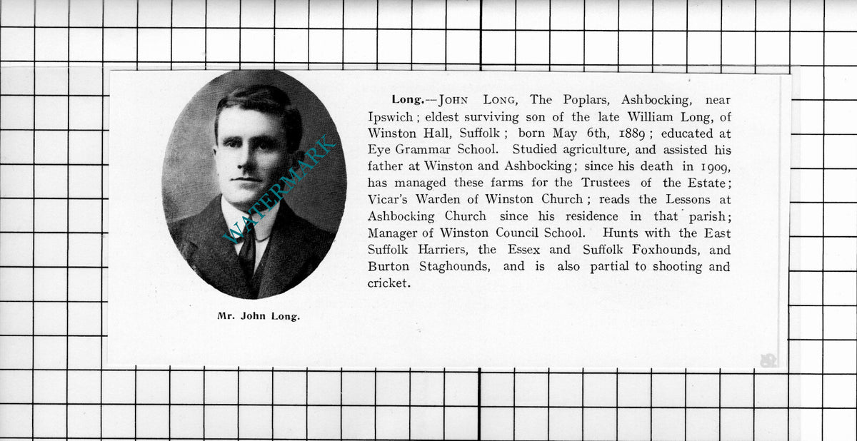 Alexander Mitchell Bury St Edmunds / John Long Ashbocking Suffolk 1911 Clipping