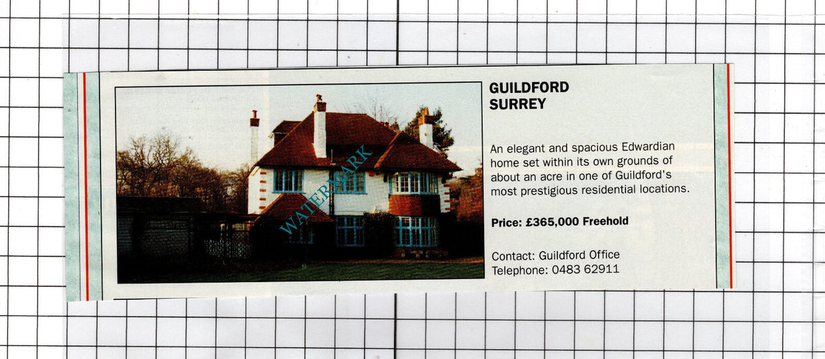 Guildford Surrey House Sale Advert - 1991 Cutting