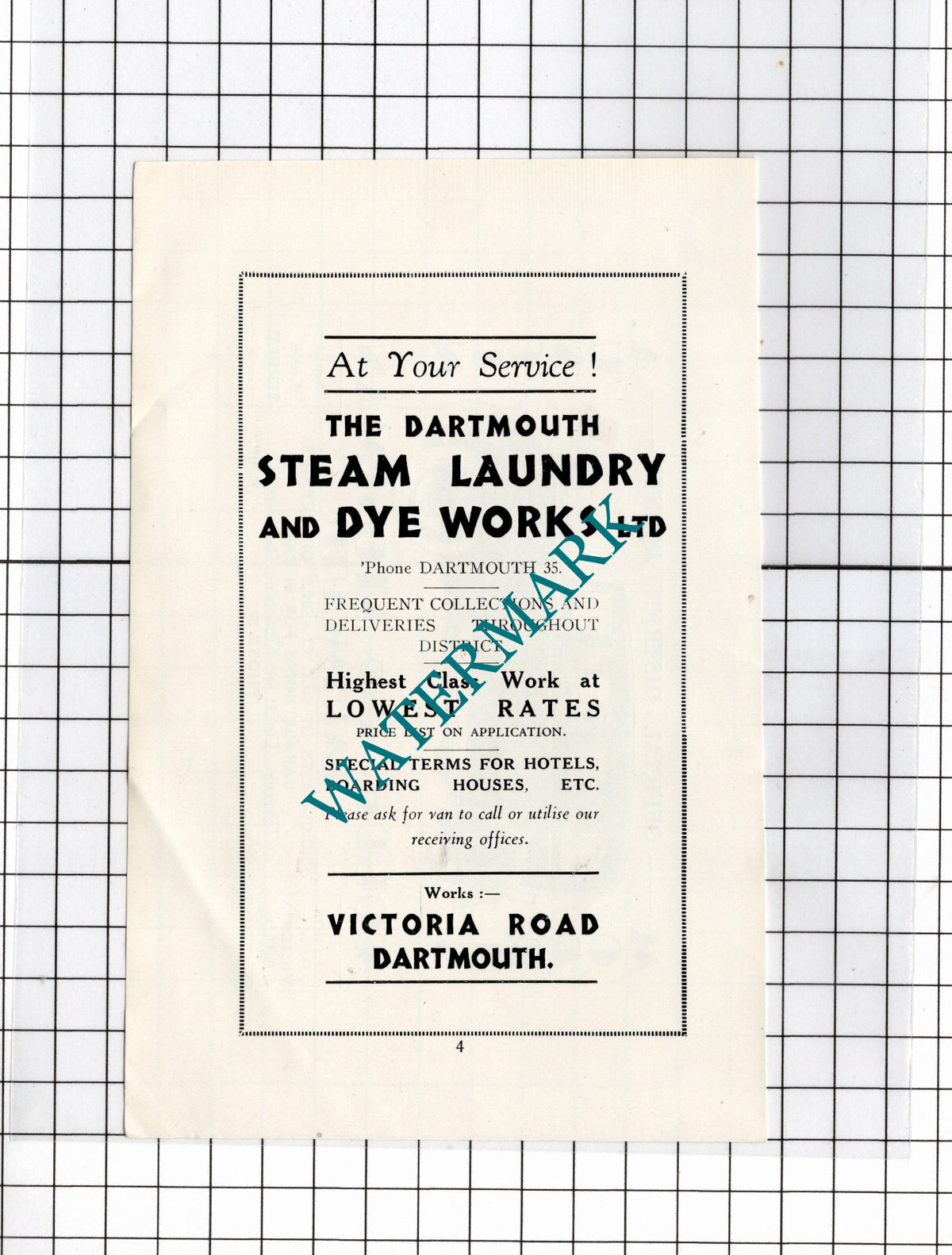 Couch and Stoneman Dartmouth Steam Laundry and Dye Works - c.1940s Advert