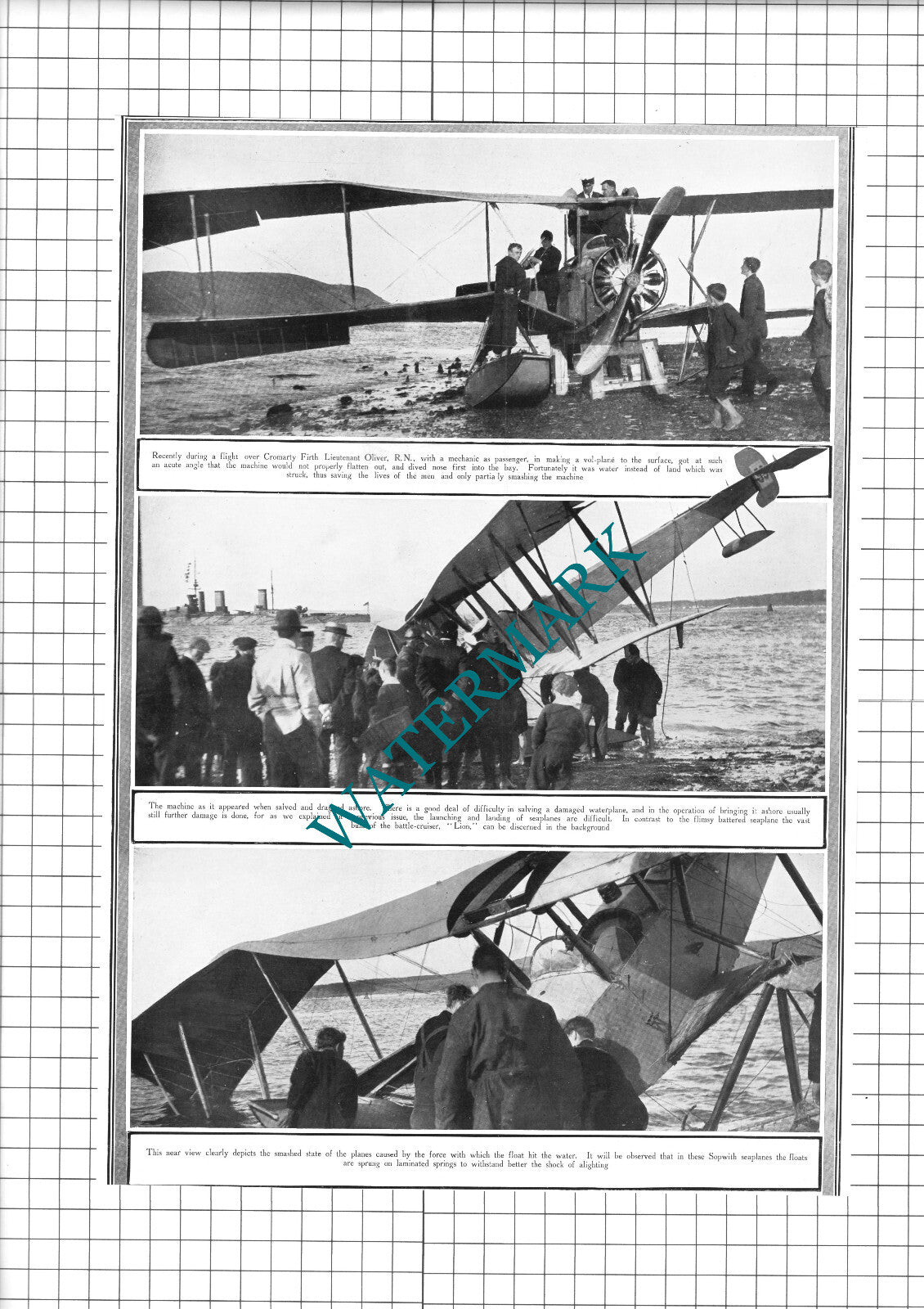 Lt Oliver Royal Navy Sopwith Seaplane Problems - 1913 Clipping / Print