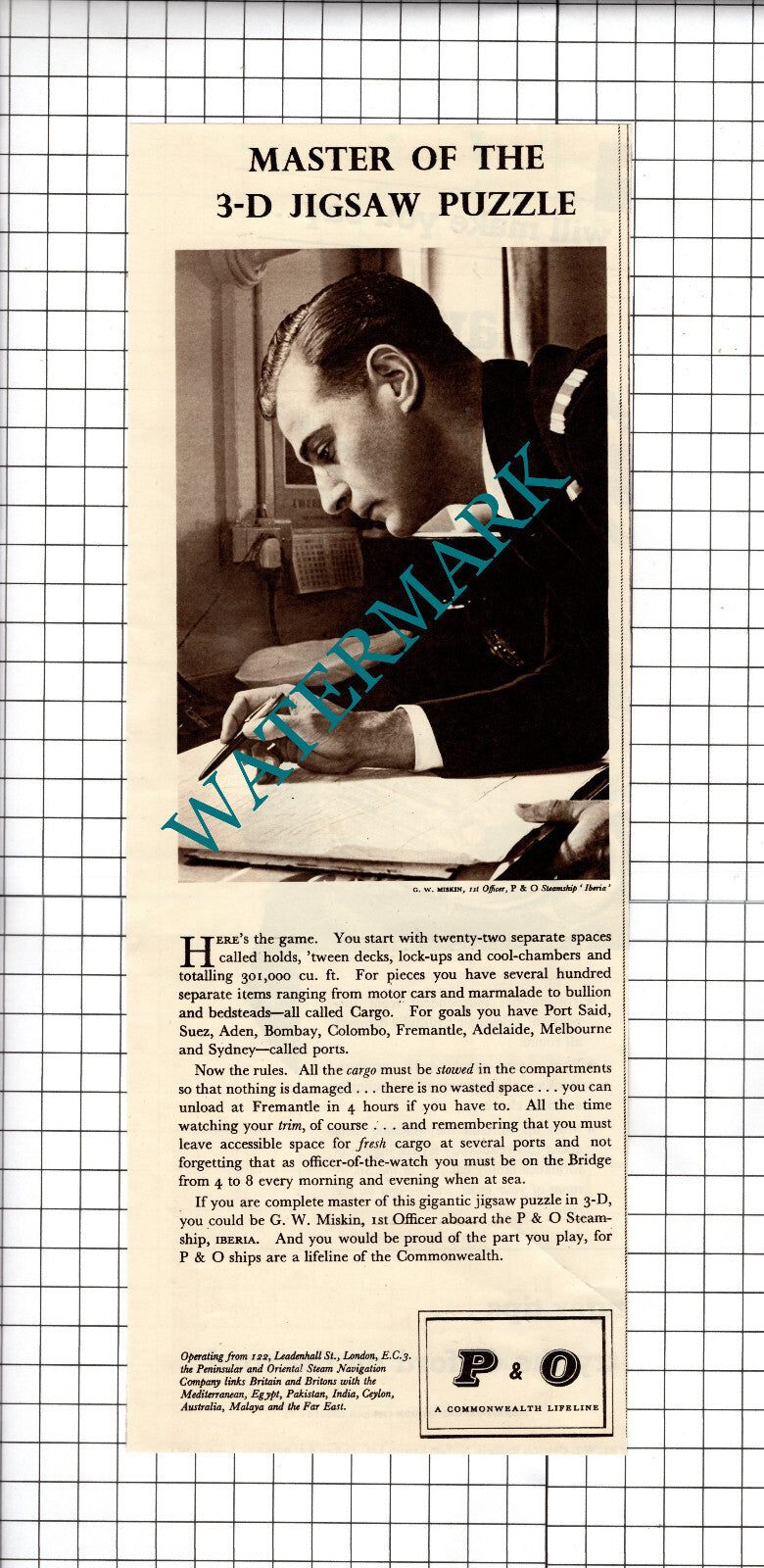G W Miskin 1st Officer P&O Steamship IBERIA - 1956 Advert