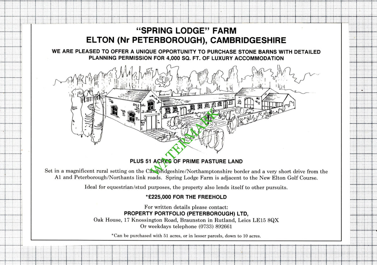 Spring Lodge Farm Elton Cambridgeshire Sale Advert - 1991 Cutting