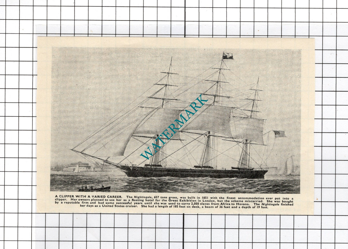 The NIGHTINGALE Clipper Ship - c.1940's Cutting