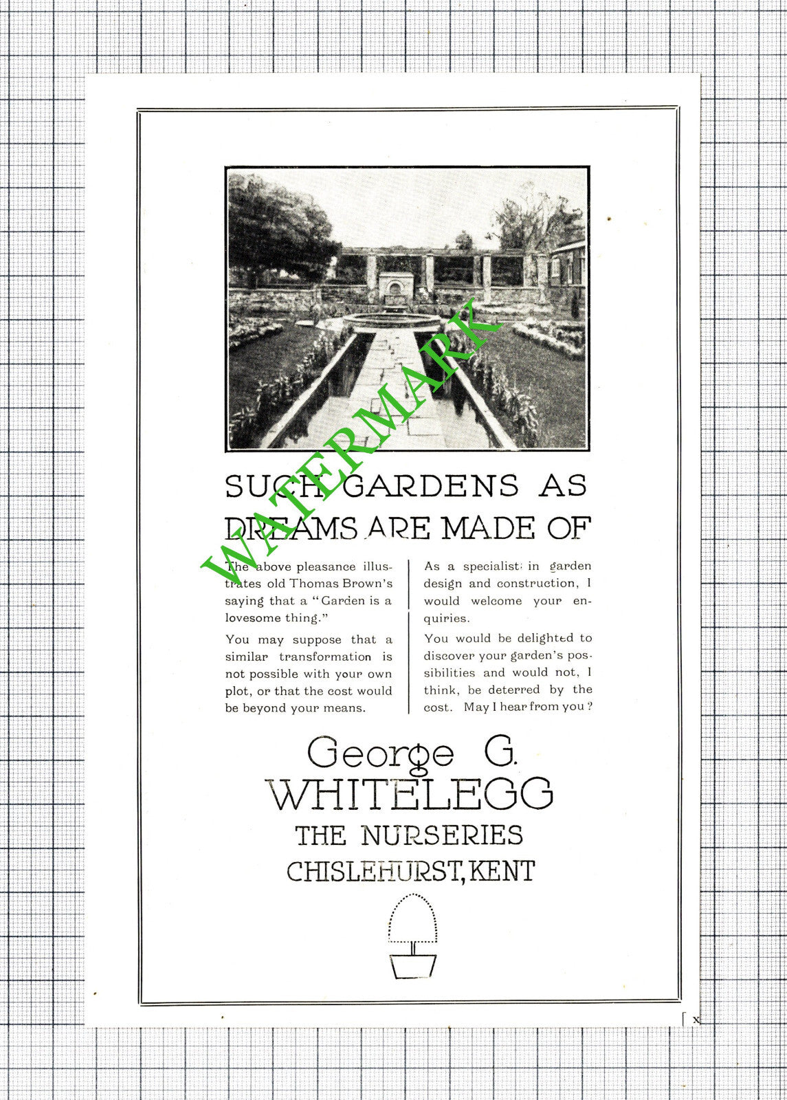 George G Whitelegg The Nurseries Chislehurst Kent Advert - 1927 Cutting