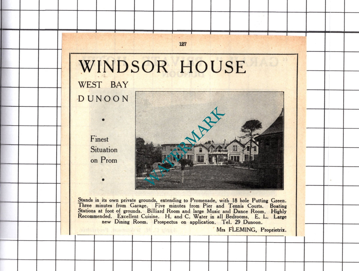 Garail Hotel Dunoon Williamson / Windsor House Fleming Small Advert-1939 Cutting