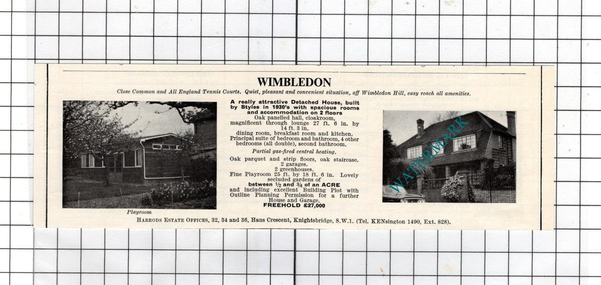 Wimbledon London - 1967 House Sale Advert