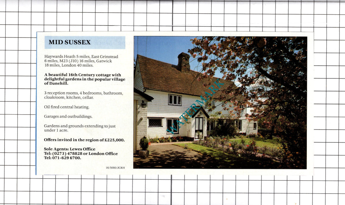 Danehill Sussex House Sale Advert - 1991 Clipping