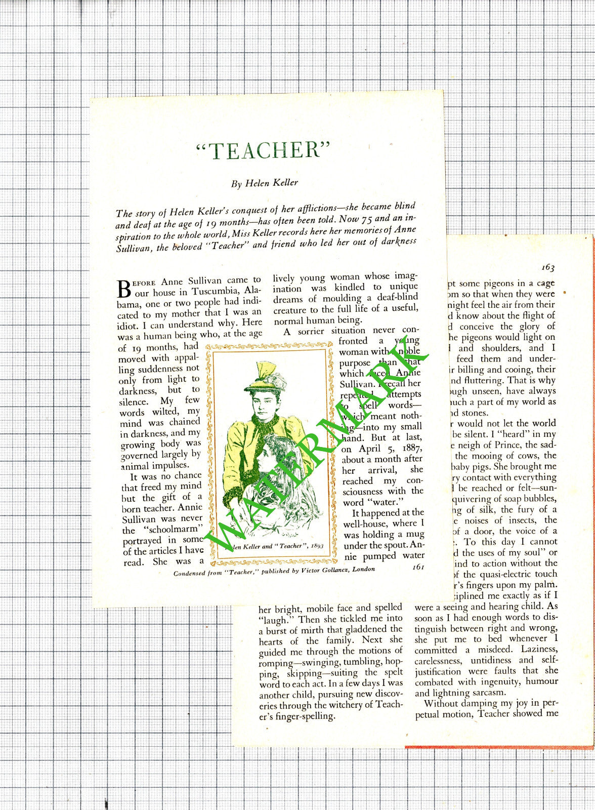 Helen Keller Anne Sullivan Tuscumbia Alabama -1956 Article