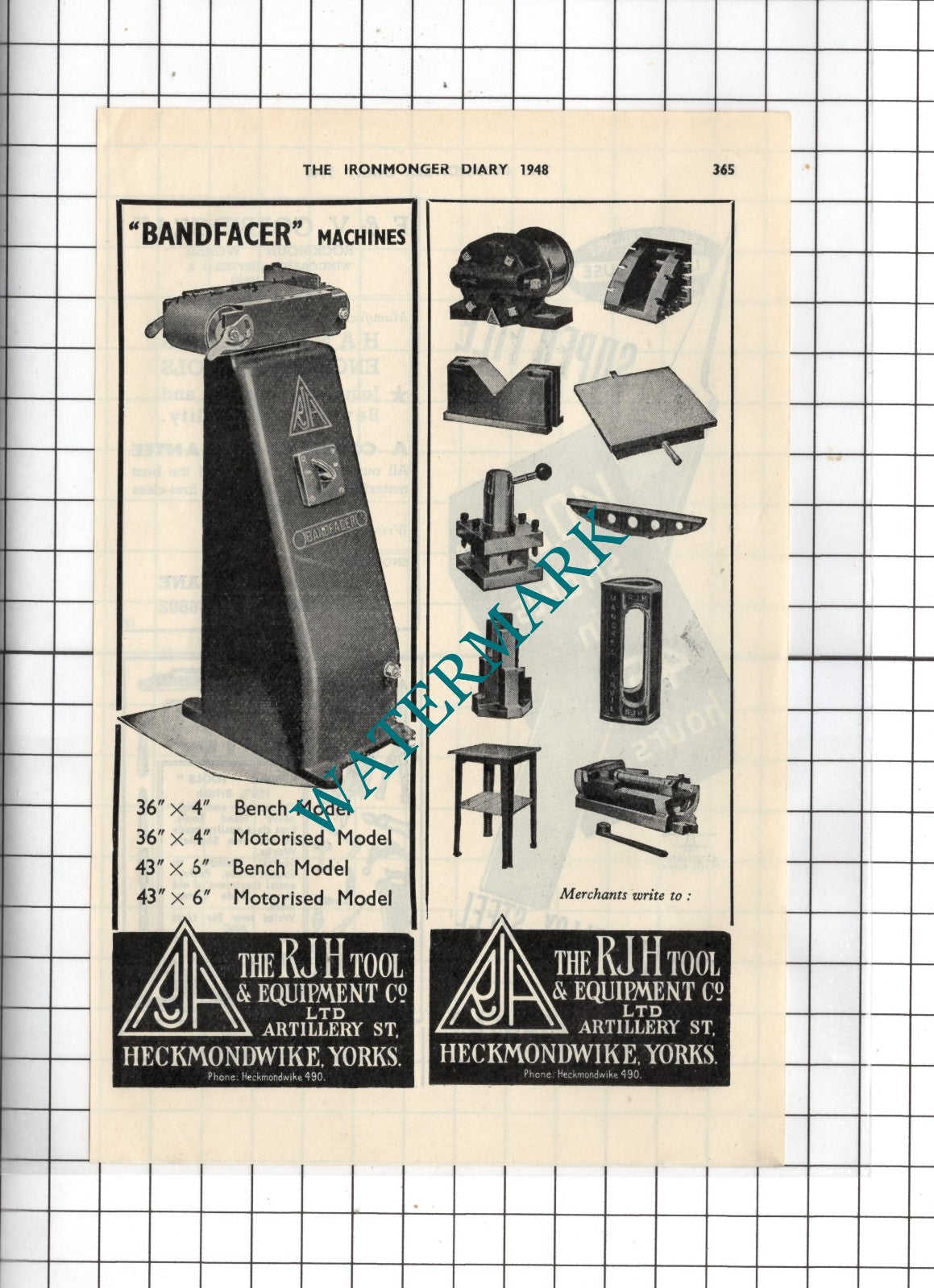 The RJH Tool & Equipment Co Ltd Heckmondwike Yorkshire - 1948 Advert