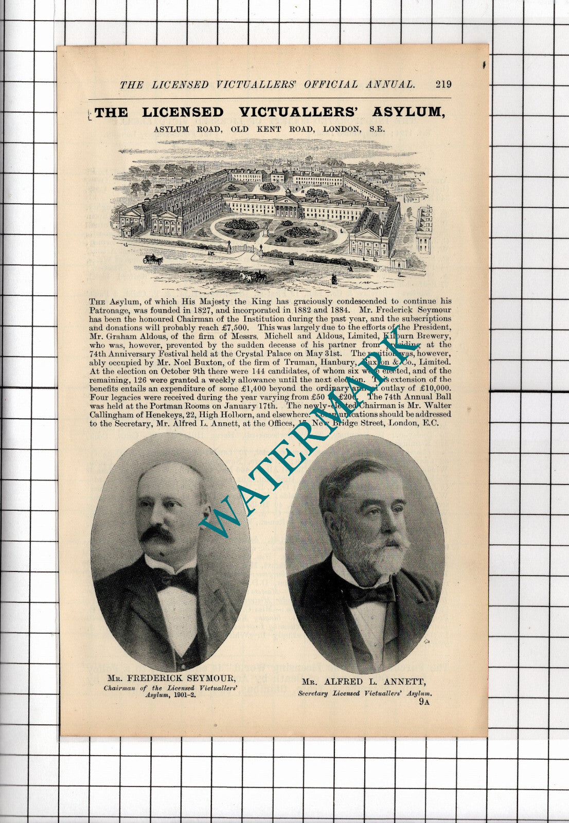 Licensed Victualler's Asylum London Frederick Seymour Alfred Annett 1902 Cutting