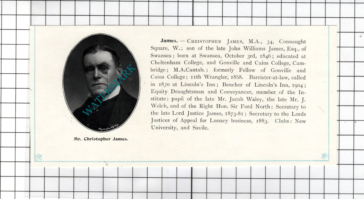 Christopher James Swansea Wales - c.1905 Clipping