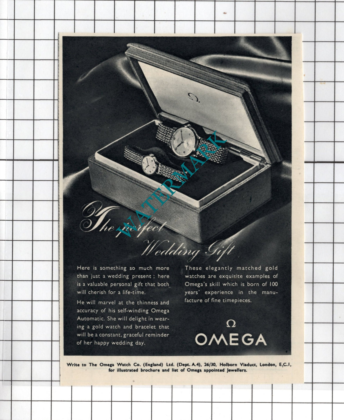 Omega Watch ADVERT - 1950 SMALL Cutting