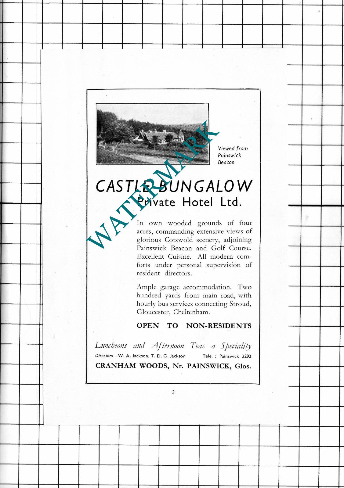 Castle Bungalow Hotel Cranham Woods Painswick Gloucestershire - 1940's Advert