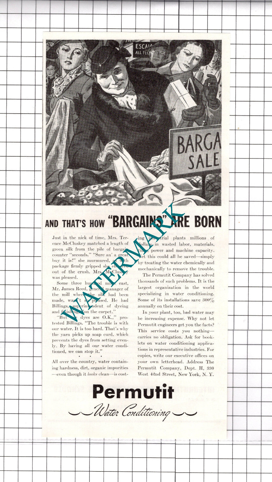 Permutit Water Conditioning New York USA ADVERT - 1937 Clipping / Print