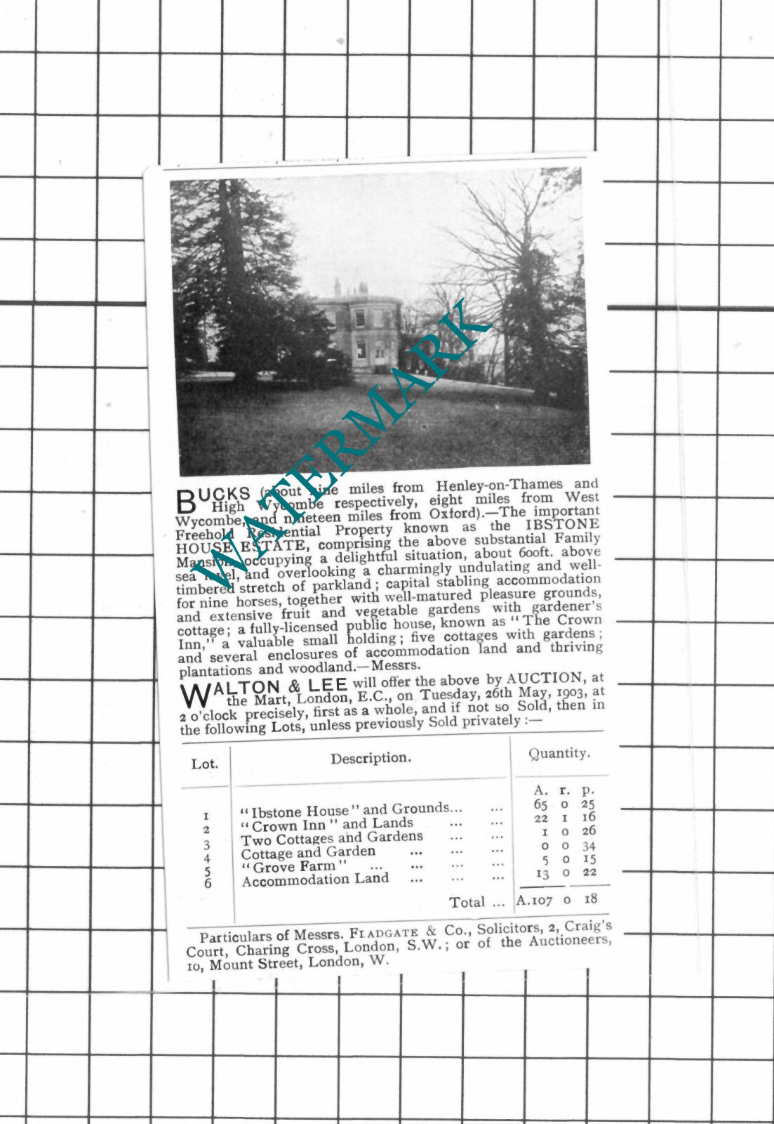 The Ibstone House Estate Buckinghamshire Sale Advert - 1903 Clipping