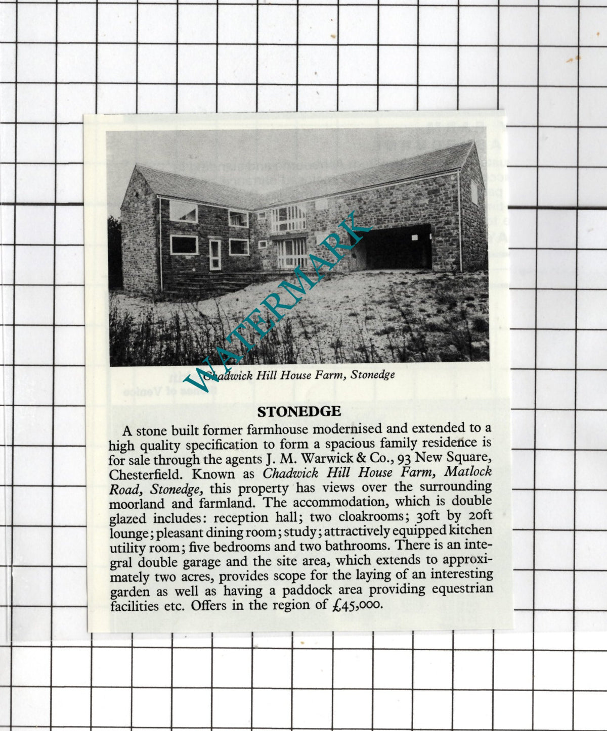 Chadwick Hill House Farm Stonedge Derbyshire - 1978 Small House Sale Advert