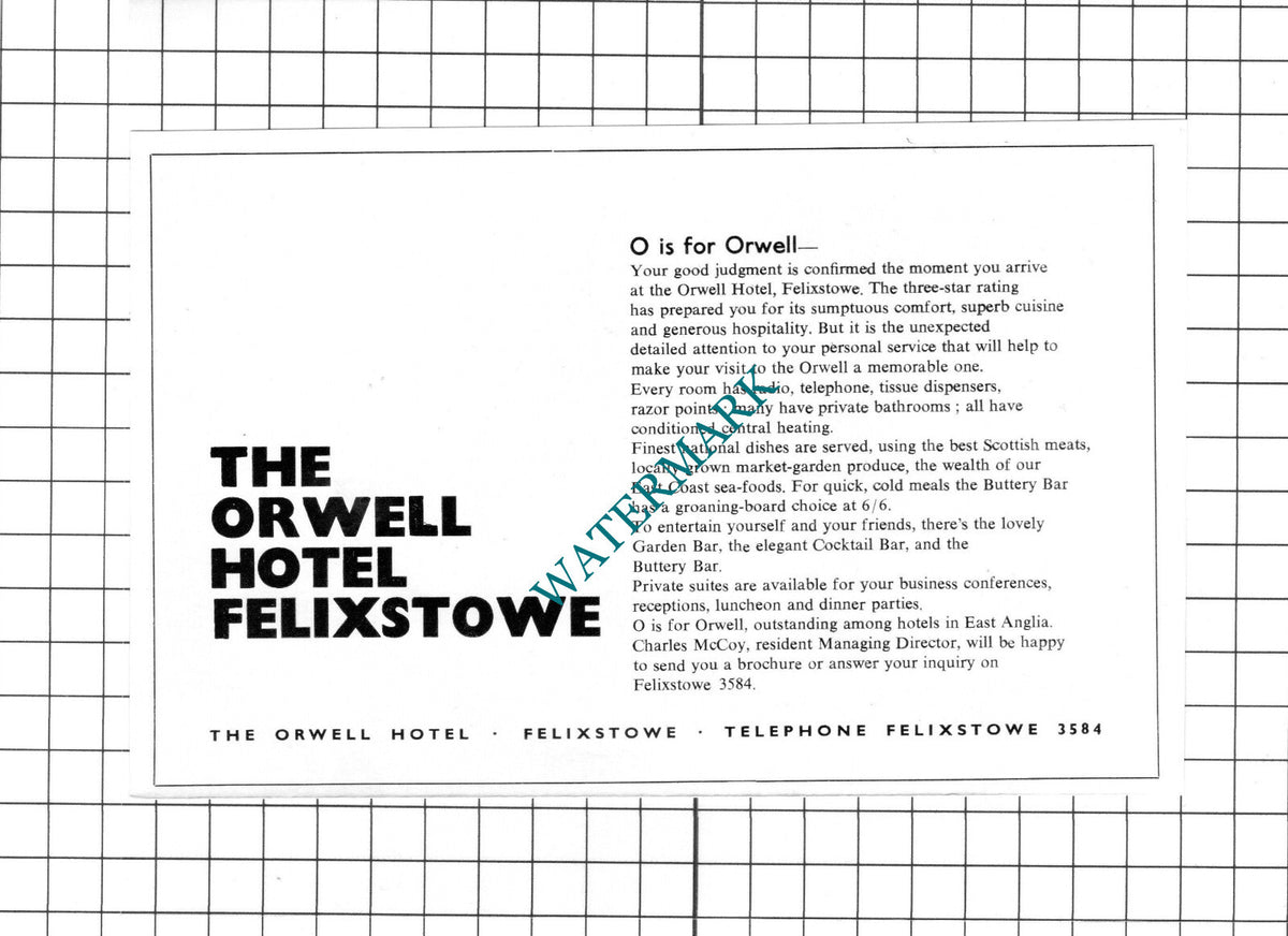 The Orwell Hotel Felixstowe Charles McCoy Advert - c.1967 Clipping