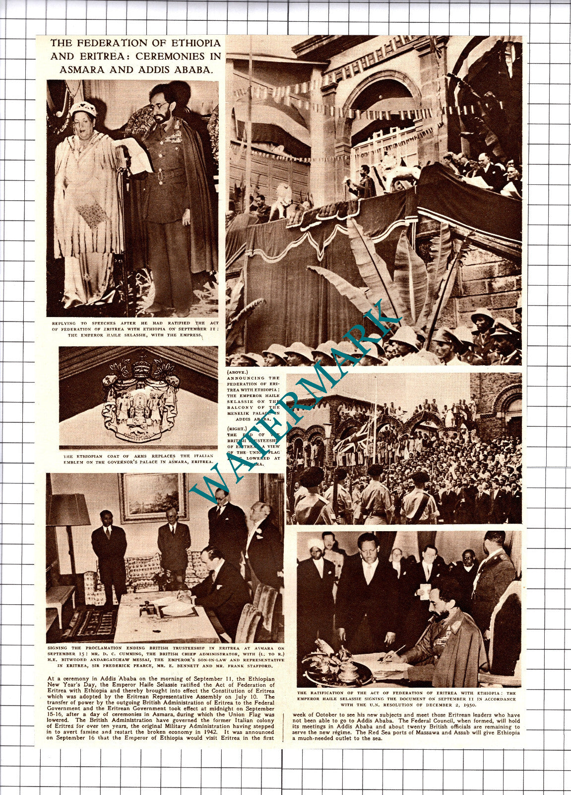 Emperor Haile Selassie Addis Ababa Ethiopia Eritrea - 1952 Cutting / Print