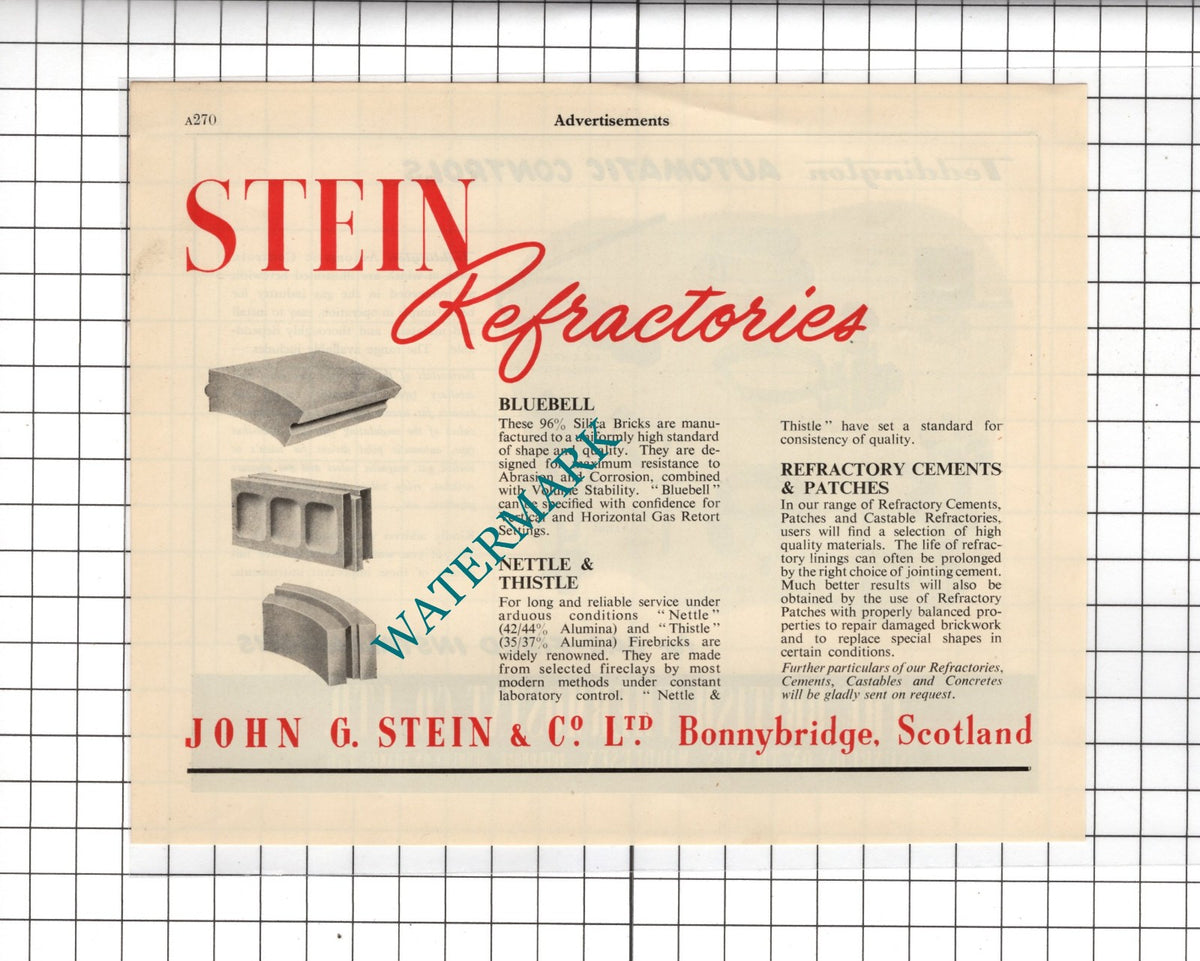 John G Stein & Co Ltd Bonnybridge Scotland - 1951 Advert