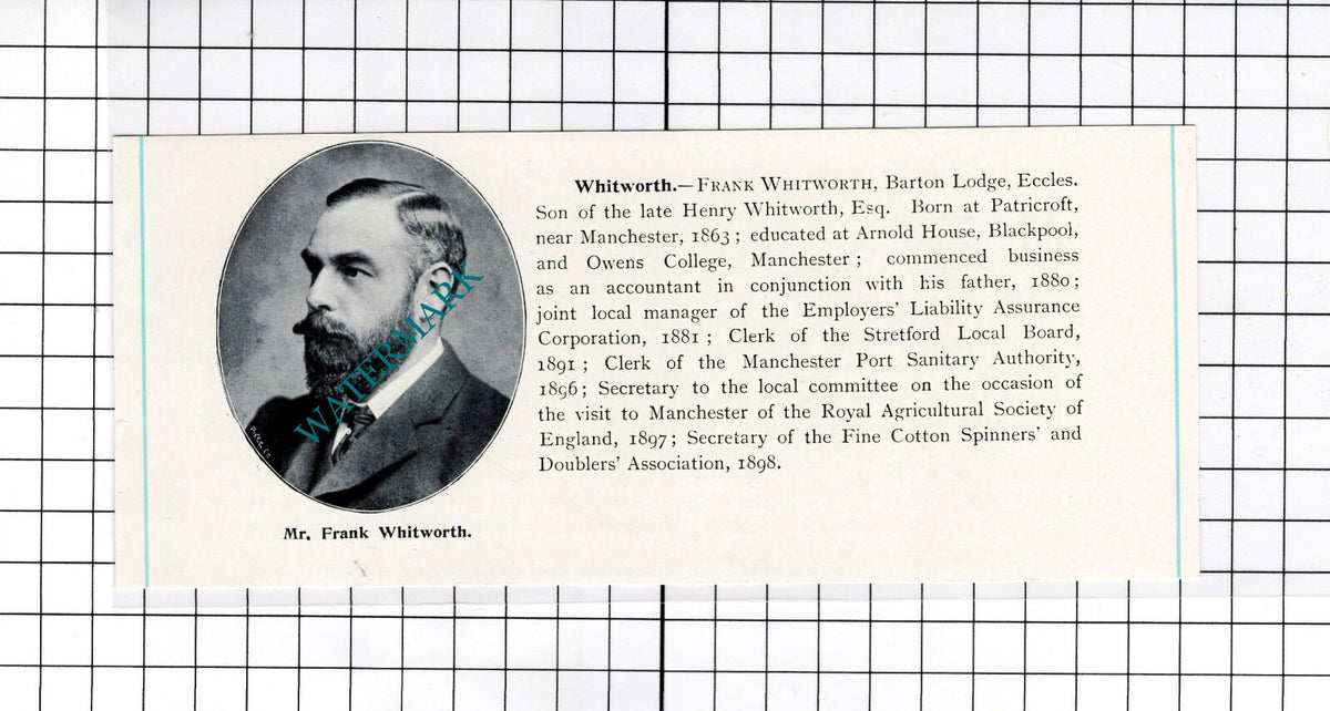 Mr Frank Whitworth Barton Lodge Eccles Manchester - c.1900 Cutting