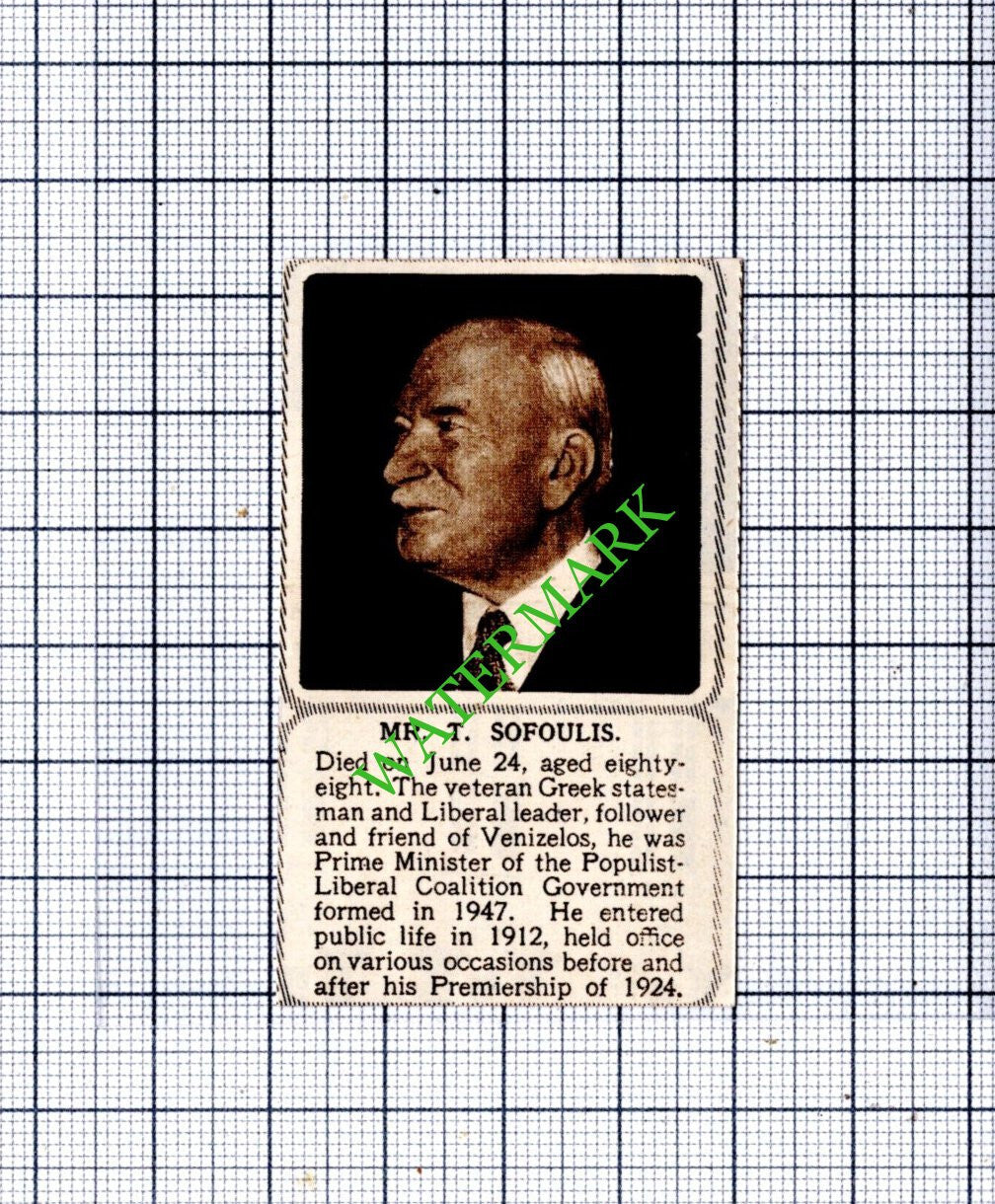 Mr T Sofoulis Obituary - 1949 SMALL Cutting