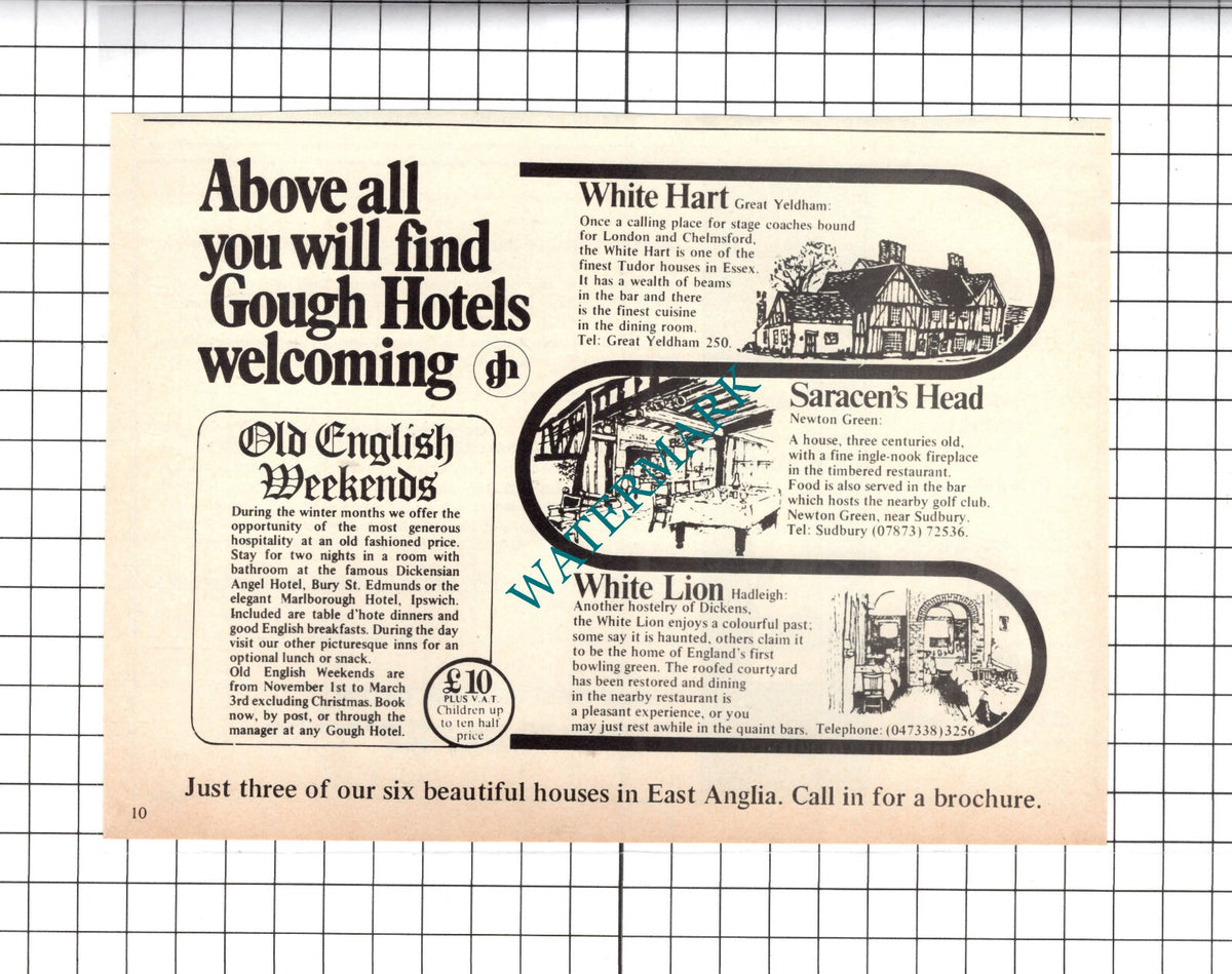 Gough Hotels White Hart Saracen's Head White Lion ADVERT - 1975 Clipping / Print