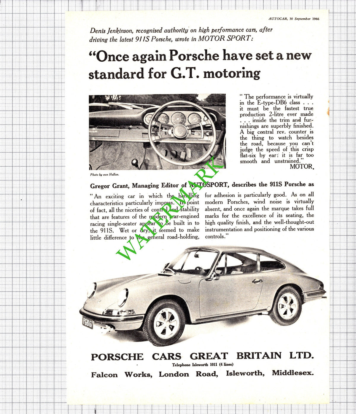 Porsche Car Gregor Grant Denis Jenkinson Advert - 1966 Cutting / Print
