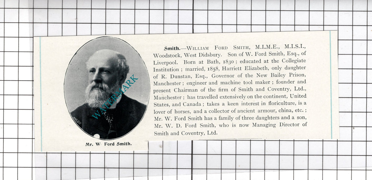 William Ford Smith Woodstock West Didsbury Manchester - c.1900 Cutting