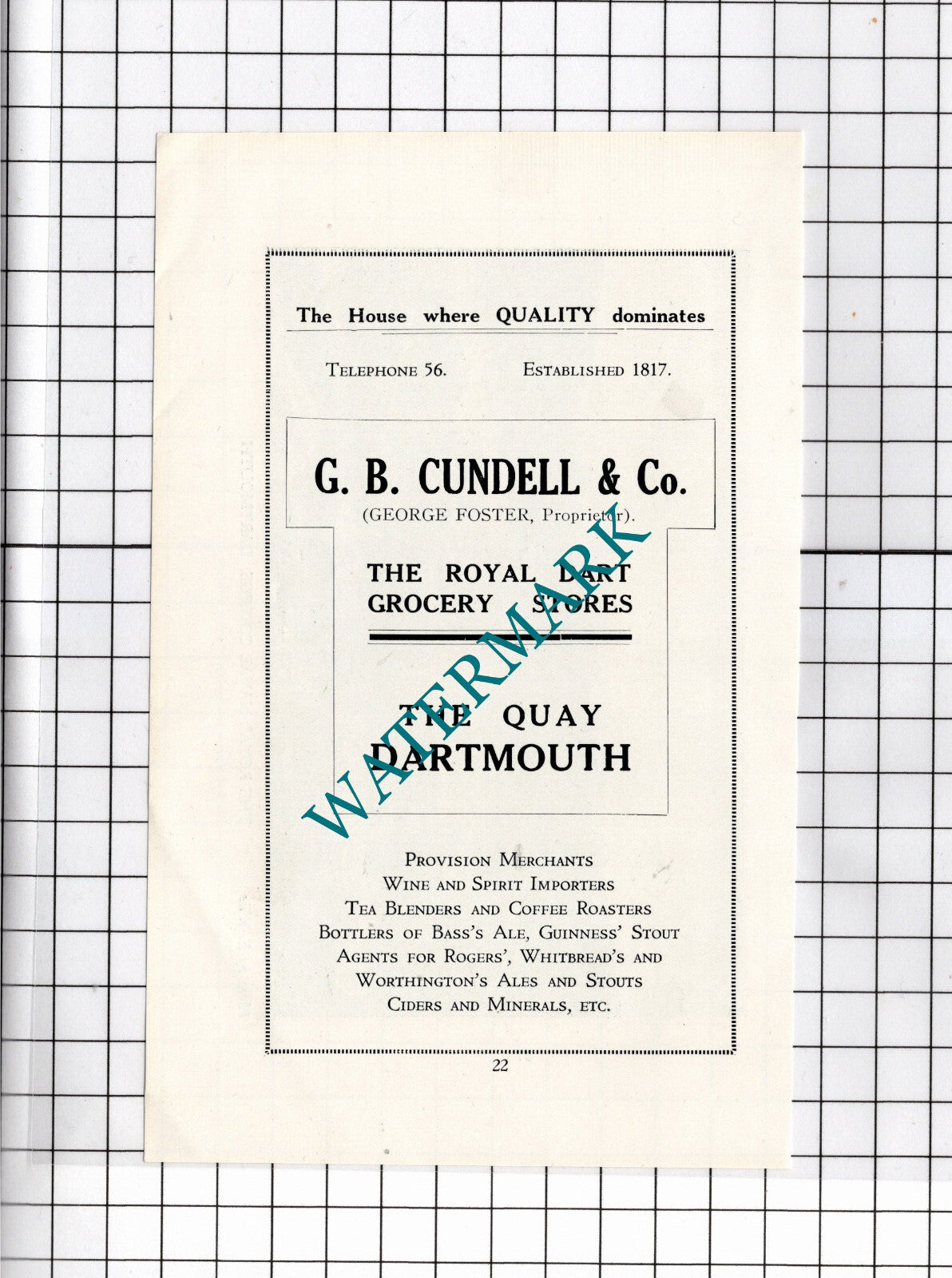 G B Cundell & Co George Foster Dartmouth Devon - c.1940's Advert