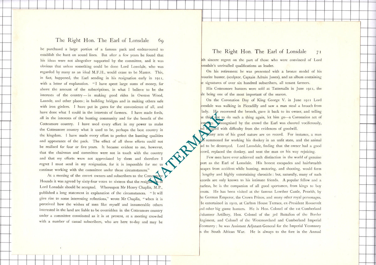 The Hon Hugh Cecil Lowther Earl Of Lonsdale - c.1920 Print / Article