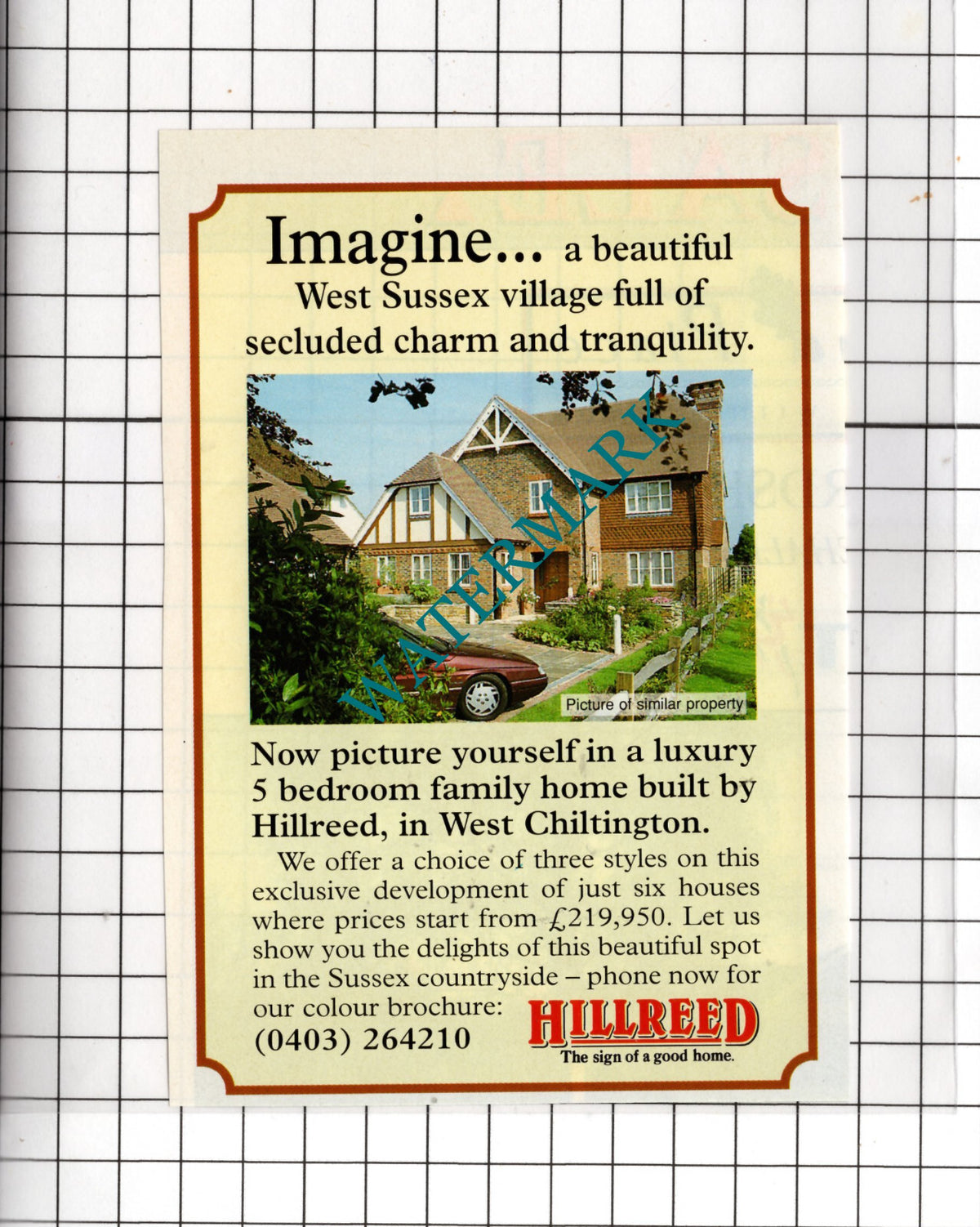 West Chiltington Hillreed House Sale Advert - 1994 Cutting