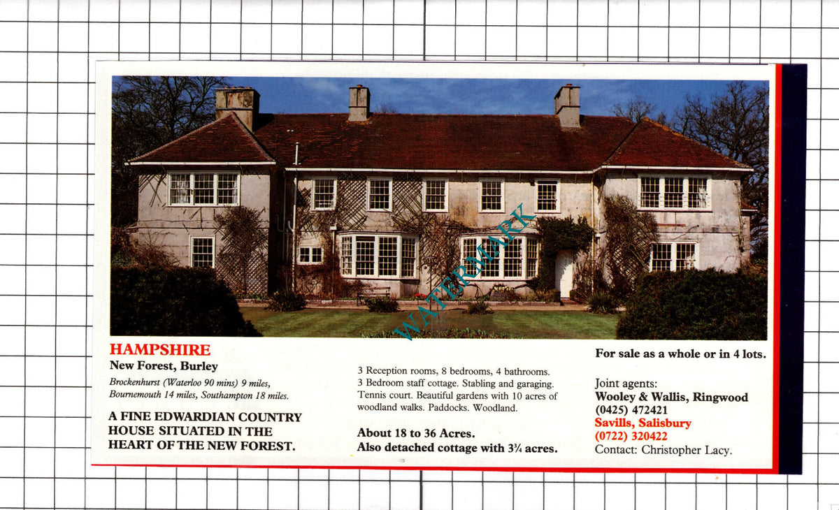 Burley Hampshire House Sale Advert - c.1991 Cutting / Print