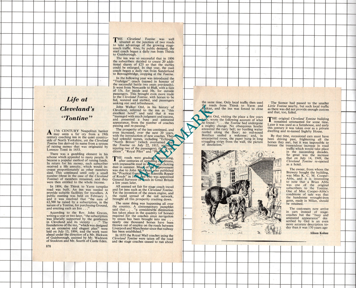 The Cleveland Tontine Inn Yorkshire Cooper-Abbs - c.1980s Two-Part Cutting
