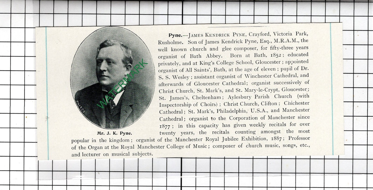 James Kendrick Pyne Crayford Victoria Park Rusholme Bath - c.1905 Clipping