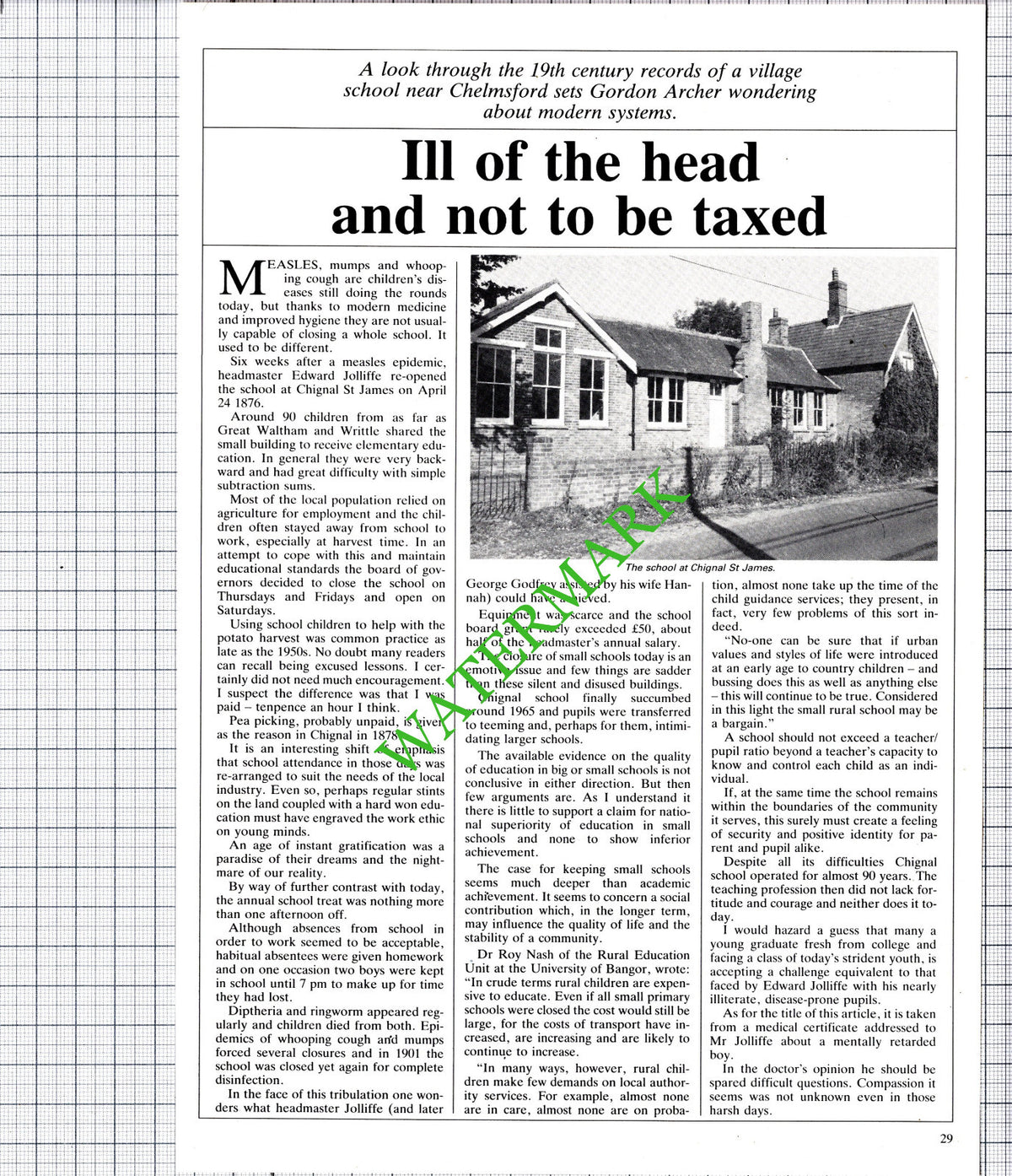Chignal St James Essex School Edward Jolliffe - 1986 Article