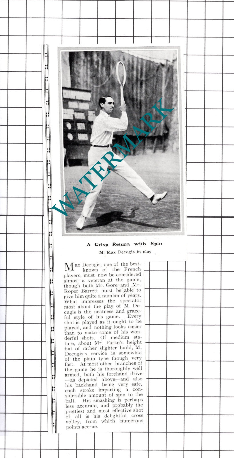 Max Decugis Tennis Player - 1914 Cutting
