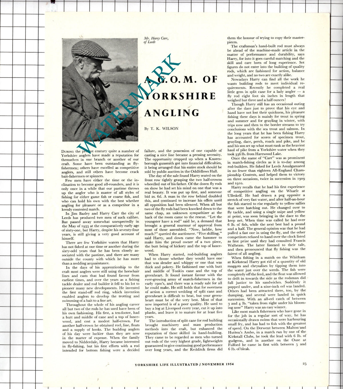 Mr Harry Carr Leeds Angler Fisherman - 1954 Article