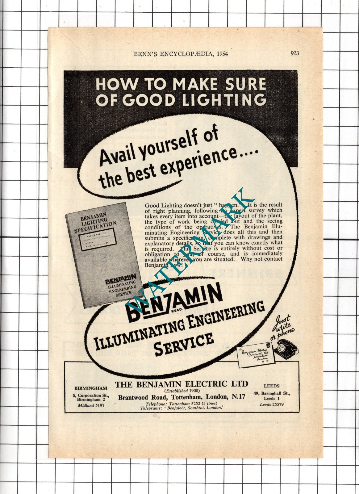 The Benjamin Electric Ltd Tottenham London - 1954 Advert