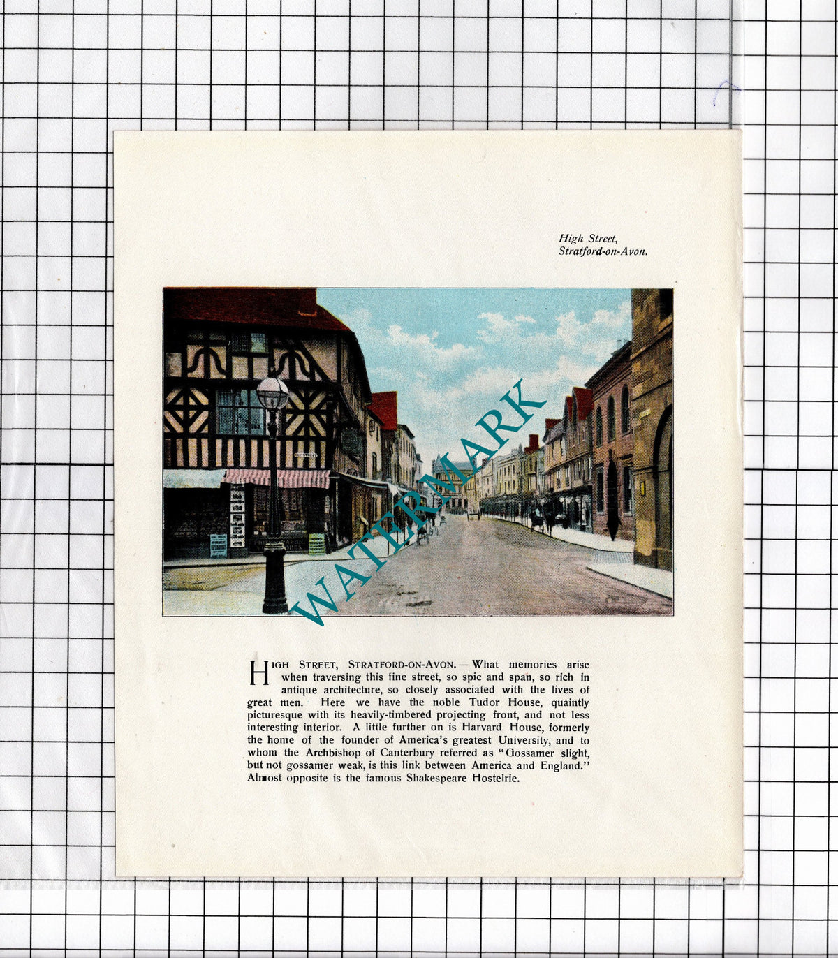 Stratford-on-Avon Warwickshire High Street - c.1905 Illustration / Print