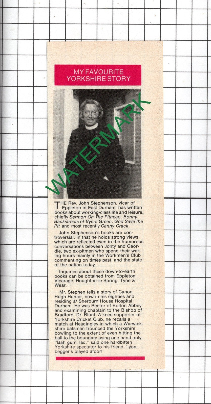 Rev John Stephenson Eppleton Durham - 1982 Clipping