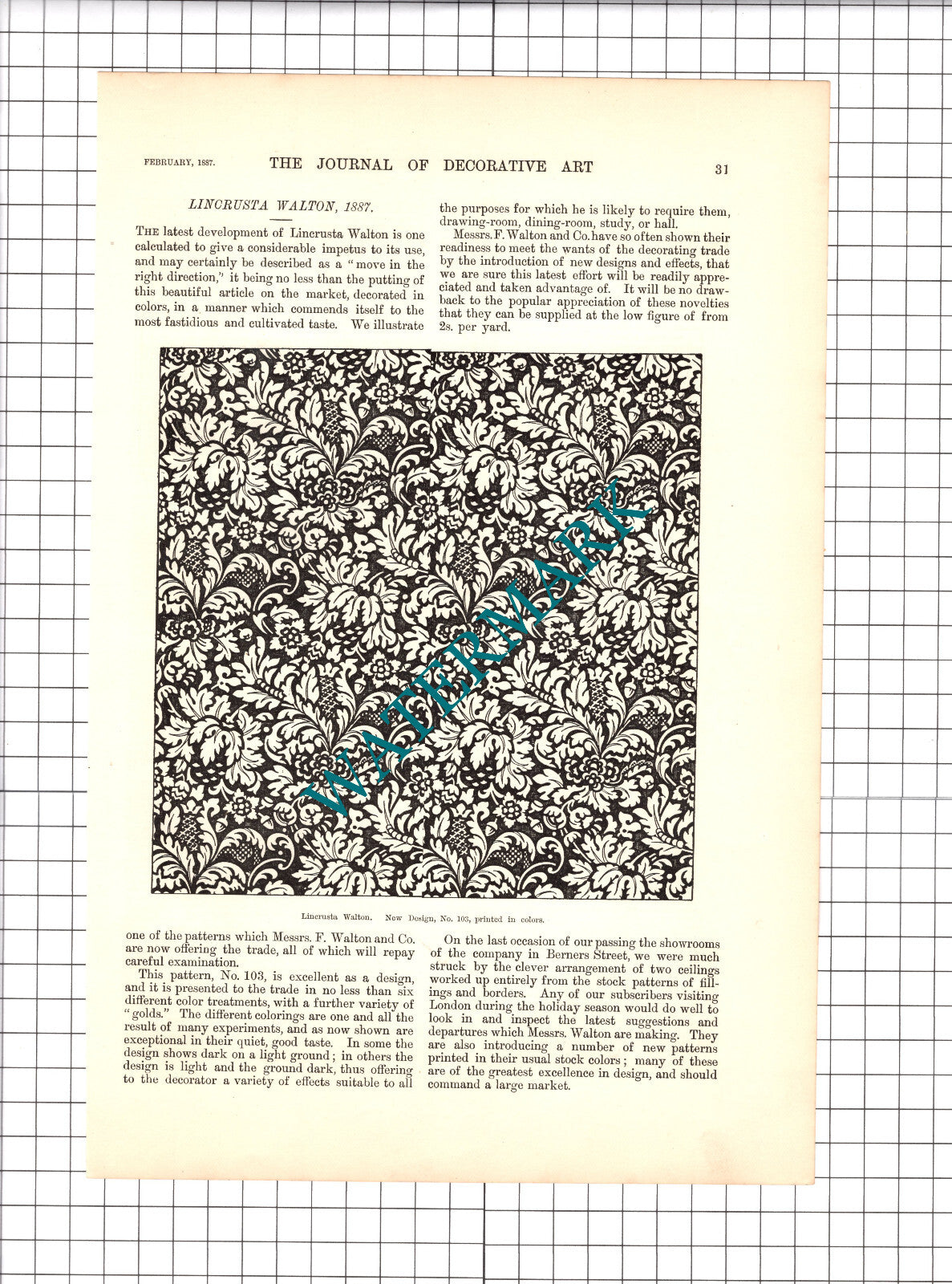 Lincrusta Walton - 1887 Clipping / Print