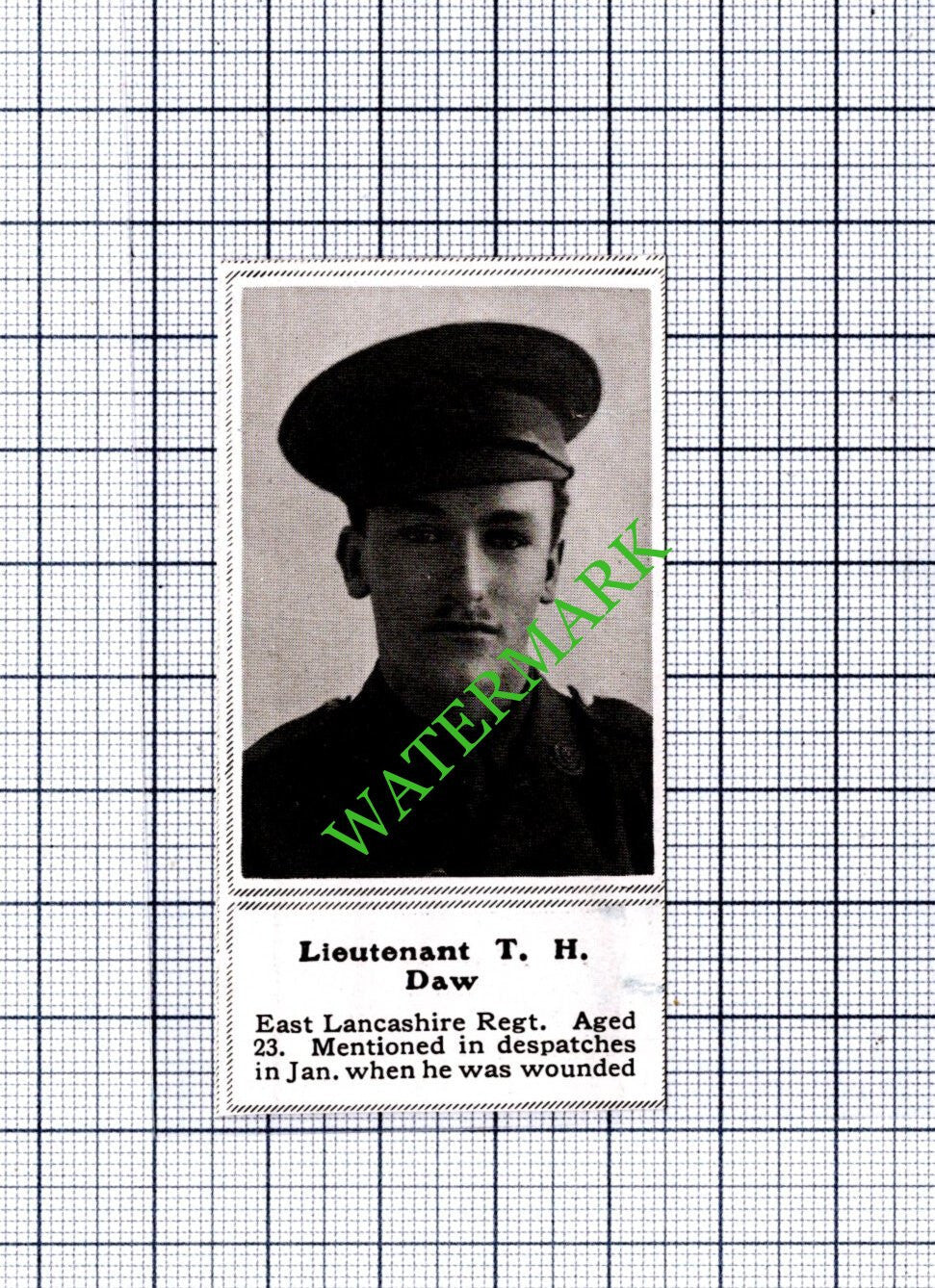 Lt T H Daw East Lancashire Regt WW1 - 1915 SMALL Cutting