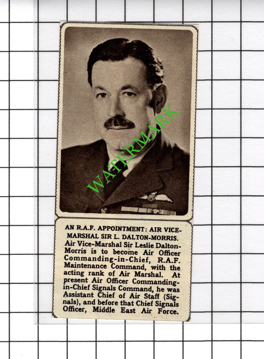 Sir Leslie Dalton-Morris RAF - 1961 SMALL Cutting