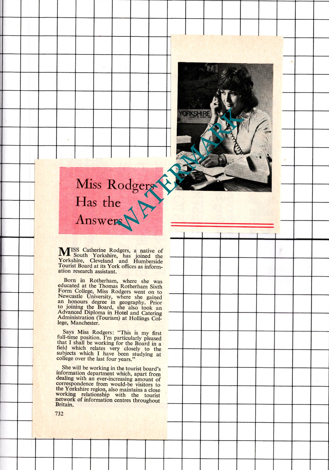 Miss Catherine Rodgers Rotherham Yorkshire - c.1976 Small Clipping / Print