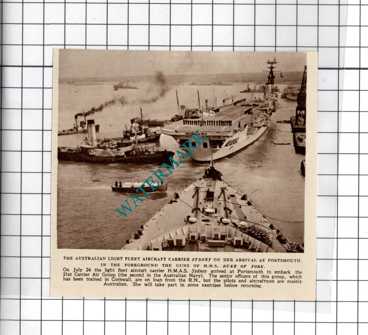 Australian Light Fleet Aircraft Carrier HMAS SYDNEY Ship - 1950 Small Cutting