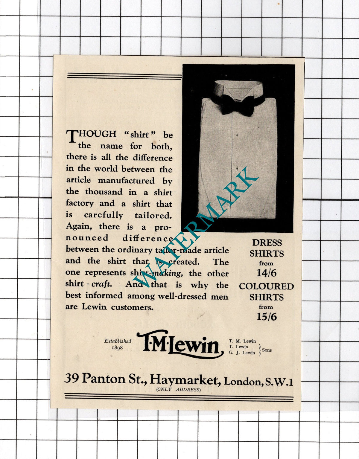T M Lewin London - 1934 Small Advert