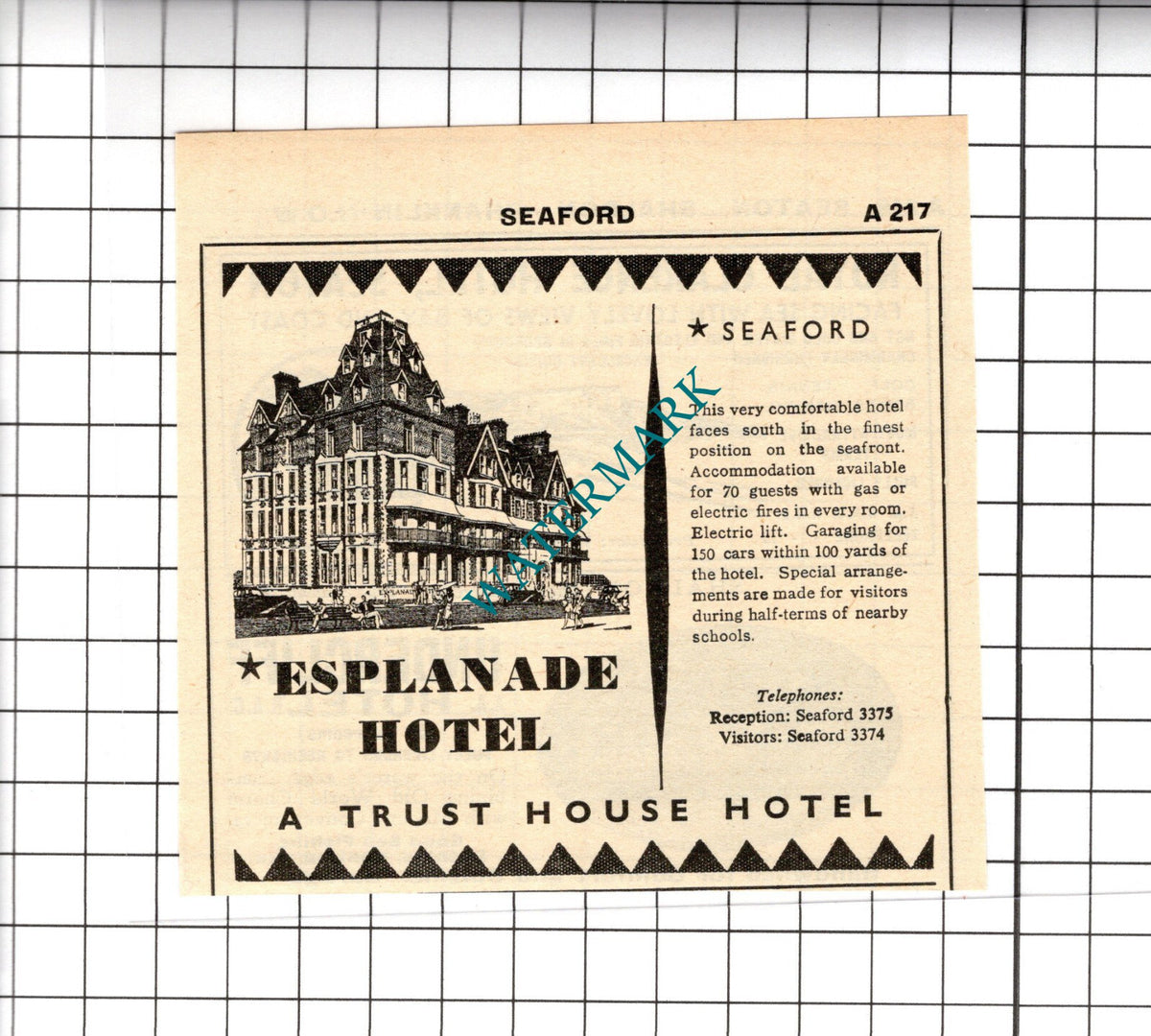 Esplanade Hotel Seaford Small Advert - 1958 Cutting