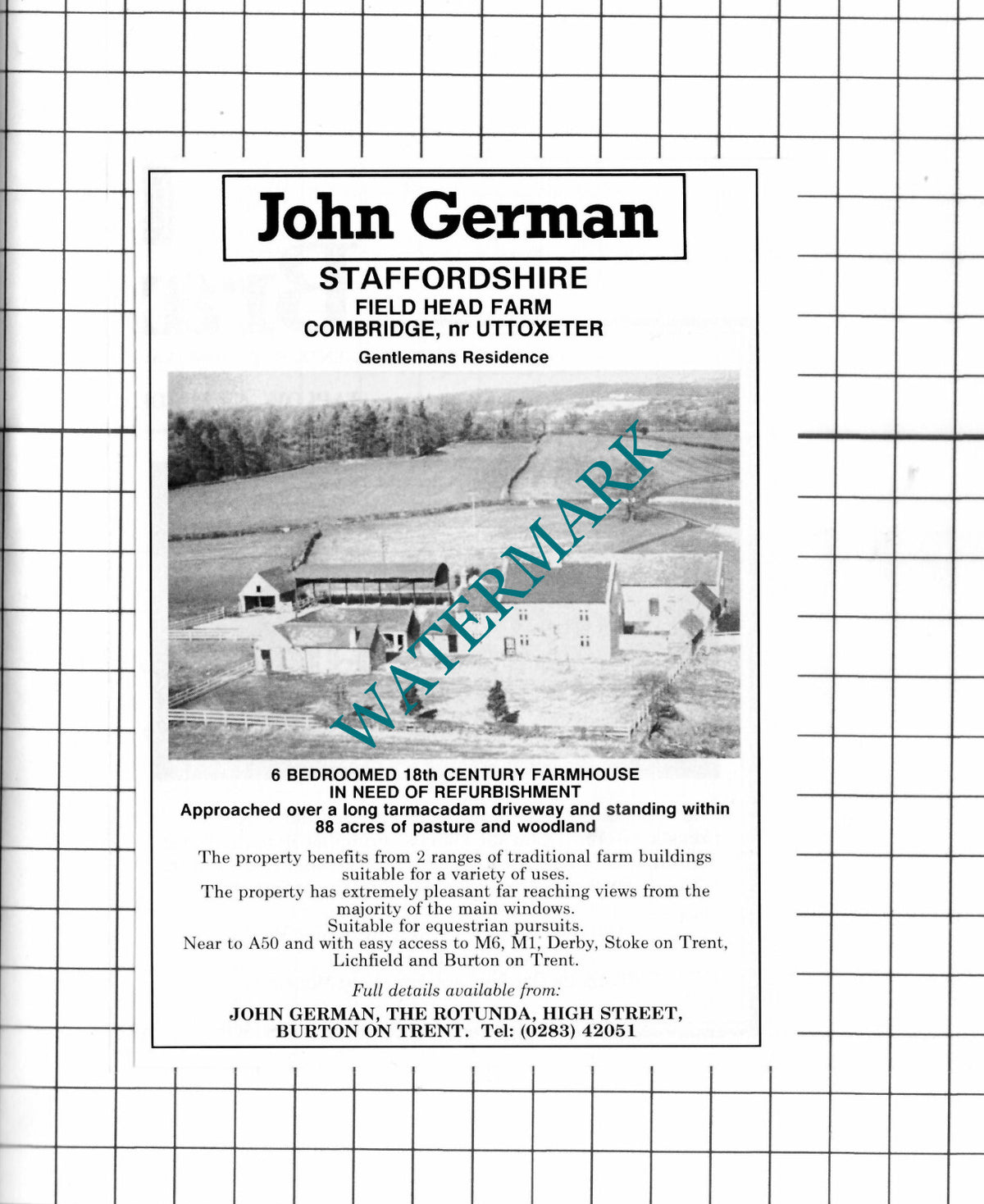 Field Head Farm Combridge Staffordshire House Sale Advert - 1991 Cutting