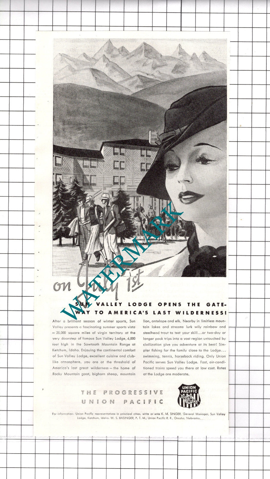 Sun Valley Lodge Ketchum Idaho Union Pacific Advert - 1937 Clipping / Print