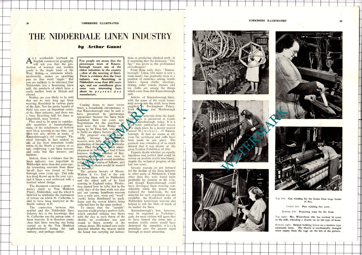 Knaresborough Yorkshire Walton & Co Linen Industry Mrs Winterburn -1949 Article